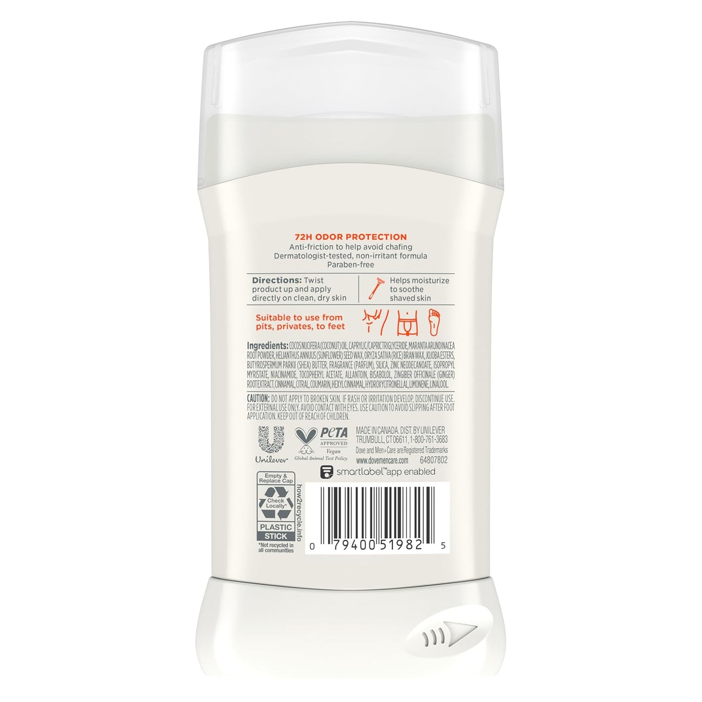 DOVE MEN + CARE Whole Body Deodorant Shea Butter & Cedar For 72H Odor Protection - 3 oz (Pack of 2)