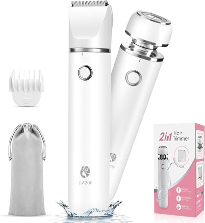 Bikini Trimmer and Shaver Kit - 2-in-1 Wet/Dry Electric Body Hair Trimmer Facial Hair Removal Cordless Waterproof (White)