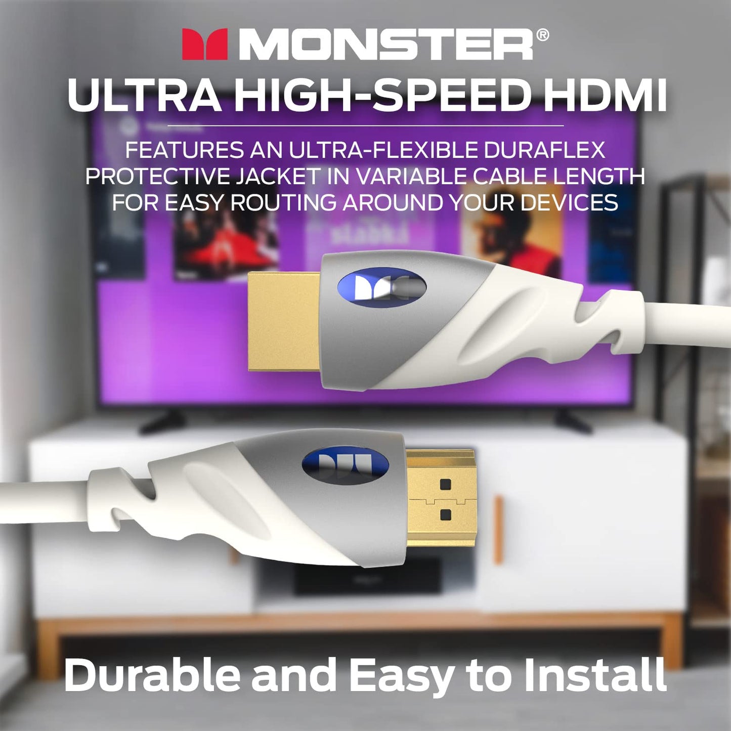 NUWE Monster HDMI-kabel 4k Ultra HD met Ethernet - Korrosiebestande 24k Roosegoud-kontakte en V-Grip-verbinding - HDMI-kabel vir PS3 en rekenaarmonitor - 1,8 M