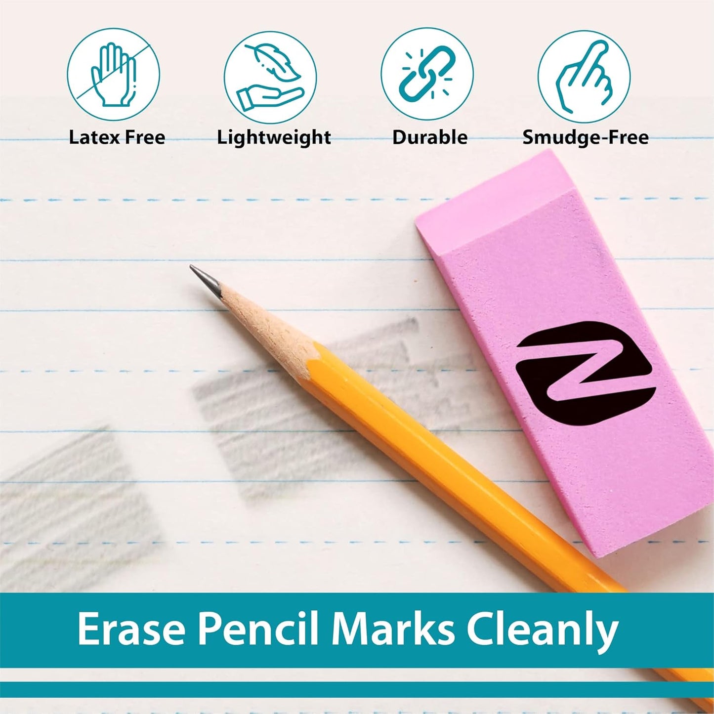 100‑Pack Pink Pencil Erasers – Large Latex‑Free Bulk Erasers for Kids, School, Classroom & Office – Smudge‑Free, Durable, Non‑Toxic