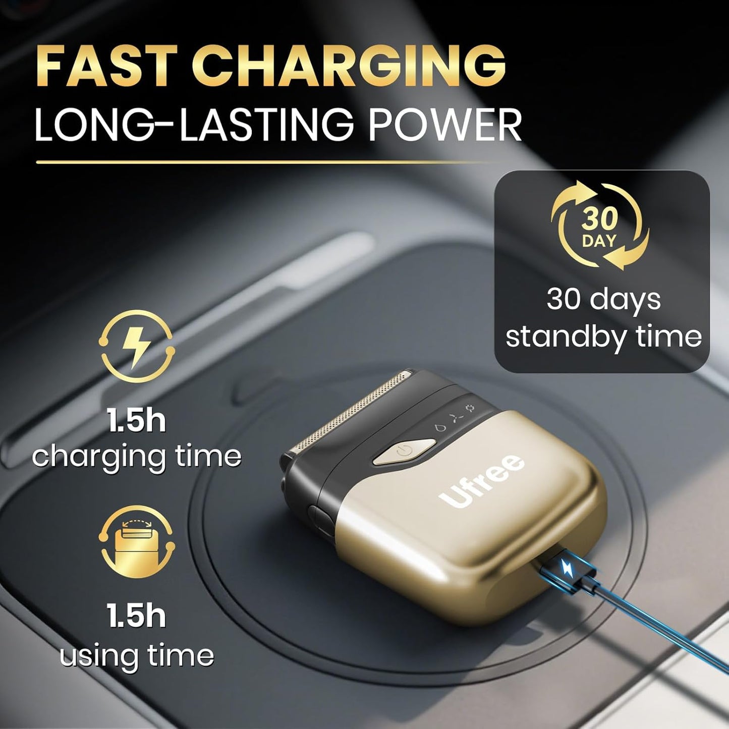 Electric Razor for Men, Foil Shaver with 2 Foil Heads, IPX7 Waterproof Electric Shaver, Wet Dry Cordless Razor, Chargeable&Portable Shavers for Men, Gold