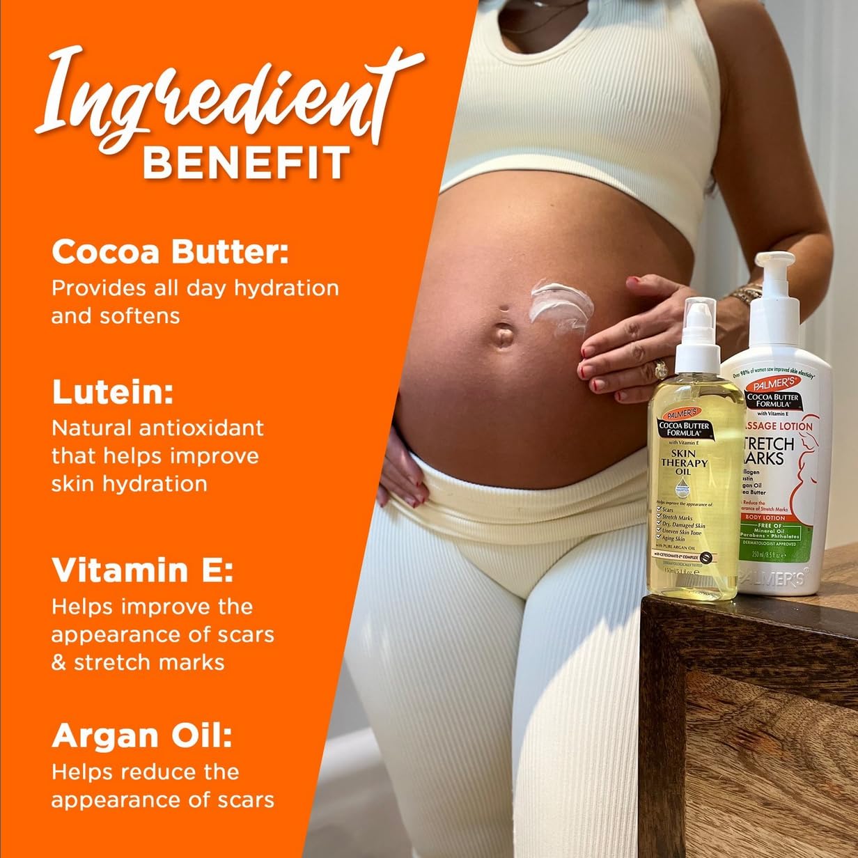 Palmer's Stretch Mark Care Body Lotion + Body Oil Bundle, Cocoa Butter Formula w/ Vitamin E Skin Care