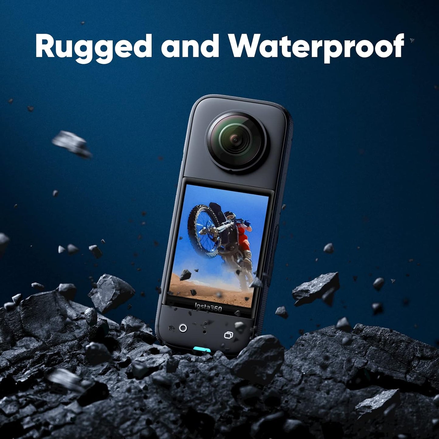 Insta360 X3 Motorcycle Bundle - Waterproof 360 Camera with 1/2" 48MP Sensors, 5.7K 360 Active HDR Video, 72MP 360 Photo, 4K Single-Lens, 60fps Me Mode, Stabilization