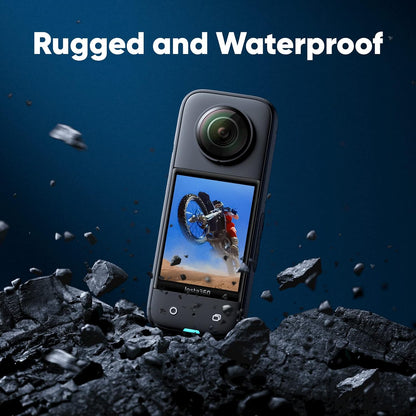 Insta360 X3 Motorcycle Bundle - Waterproof 360 Camera with 1/2" 48MP Sensors, 5.7K 360 Active HDR Video, 72MP 360 Photo, 4K Single-Lens, 60fps Me Mode, Stabilization