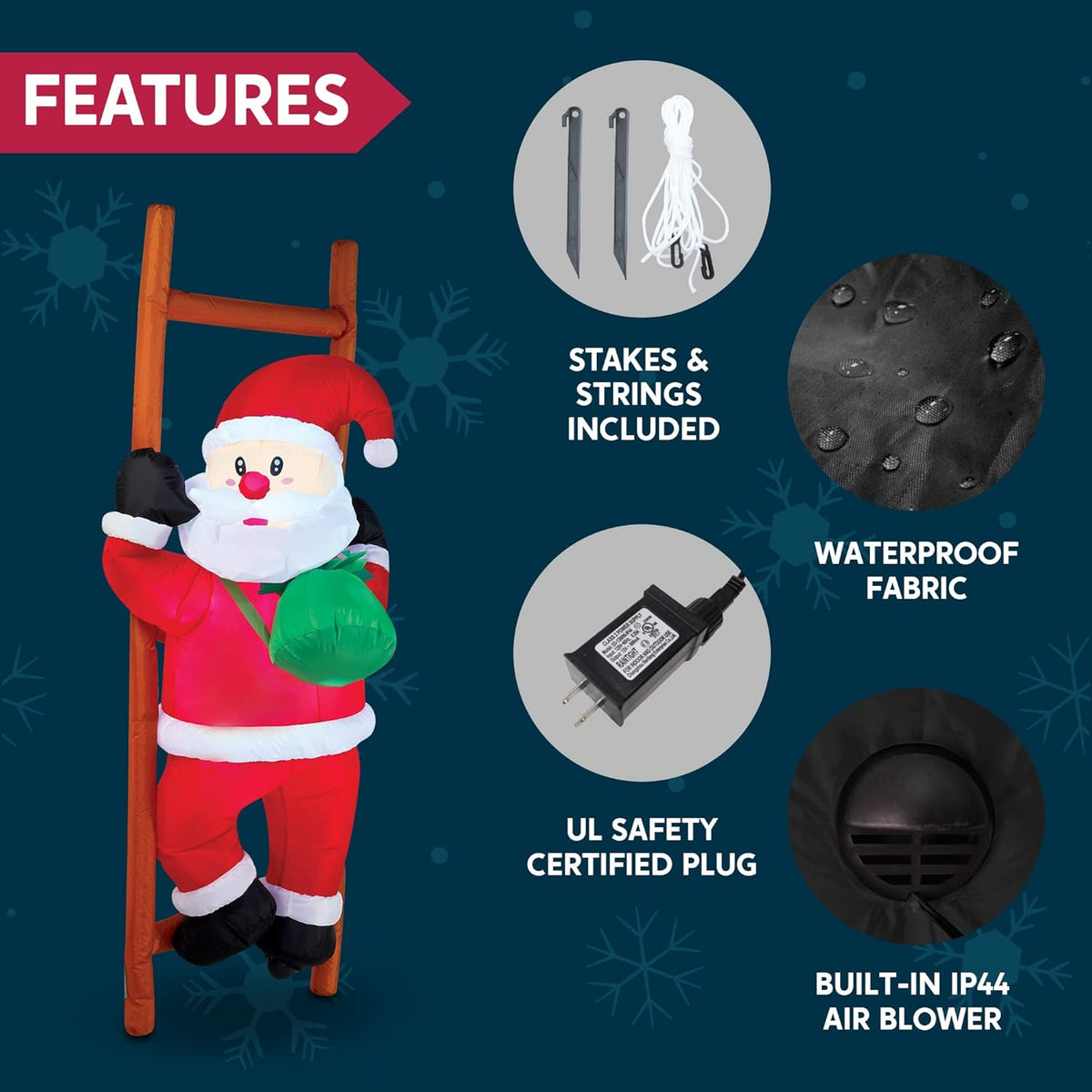 6 FT Christmas Inflatable Climbing Santa Decorations with Build-in LEDs