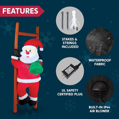 6 FT Christmas Inflatable Climbing Santa Decorations with Build-in LEDs