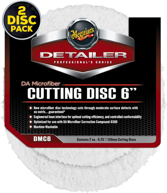 Meguiar's DA 6” Microfiber Cutting Disc Pads Compatible with a DA Polisher for Car Detailing (2 Pack)
