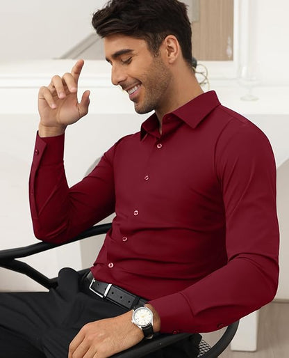 Mans Langmou Slim Fit, Spiervas, Kreukelvry, Knoop-af Rekbaar