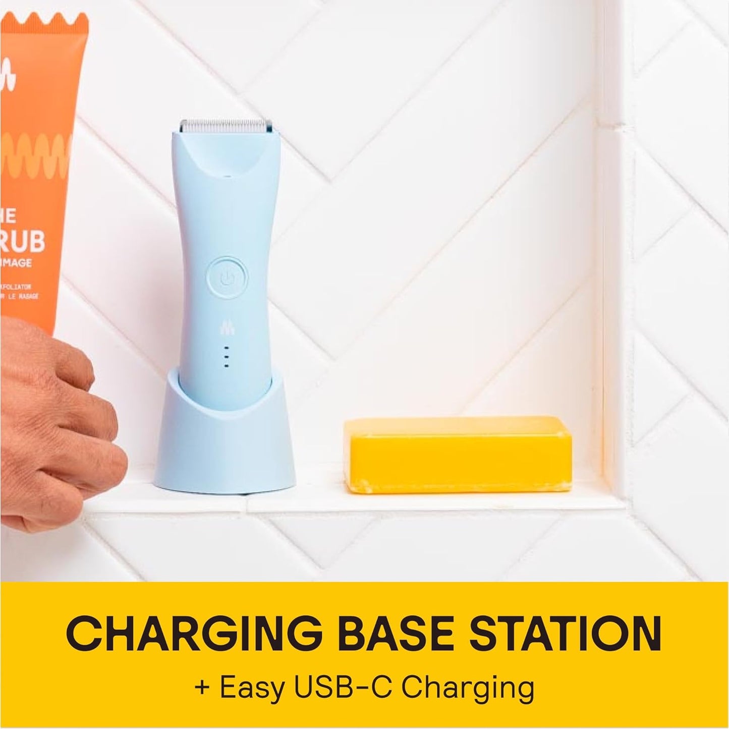 MERIDIAN Trimmer Plus Body Hair Manscaping, Adjustable Guard, USB C Charging, Flash Light, Travel Lock, Charging Dock, Bikini Trimmer, Mens Body Hair - Sky