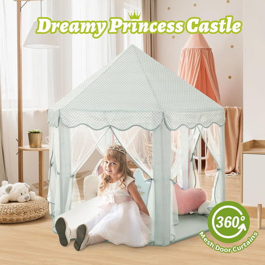 Monobeach Prinses Tent Meisies Seldon Groot Speelhuis Kinders Kasteel Speel Tent met Sterliggies Geskenk Speelding vir Kinders Binne en Buite Speletjies, 55'' x 53'' (DxH)