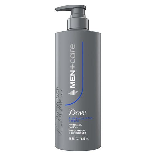 DOVE MEN + CARE Shampoo Eucalyptus & Birch for Real Hair that Powers Up Hair Strength, w/ Revitalizes & Fortifies, 18 fl oz (2 CT)