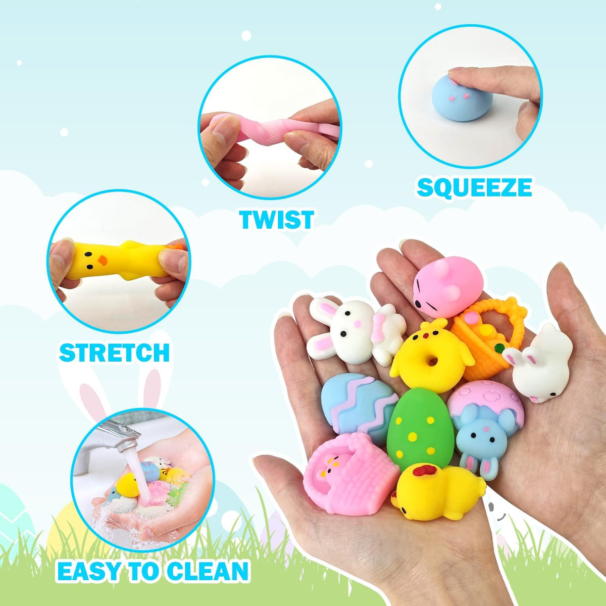 Bulk Easter Egg Fillers Toys Gifts for Kids, 100 PCS Mini Easter Squishies
