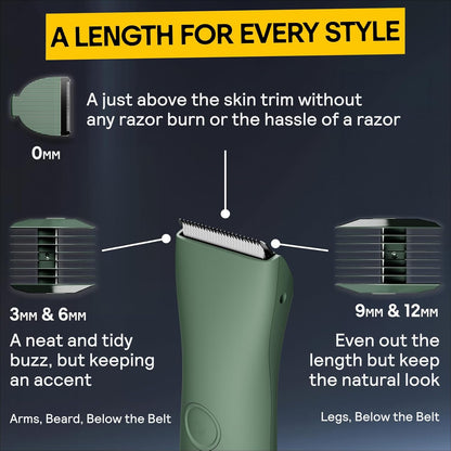 MERIDIAN Body Hair Trimmer for Men Balls, Bikini Trimmer and Hard Case - Sage