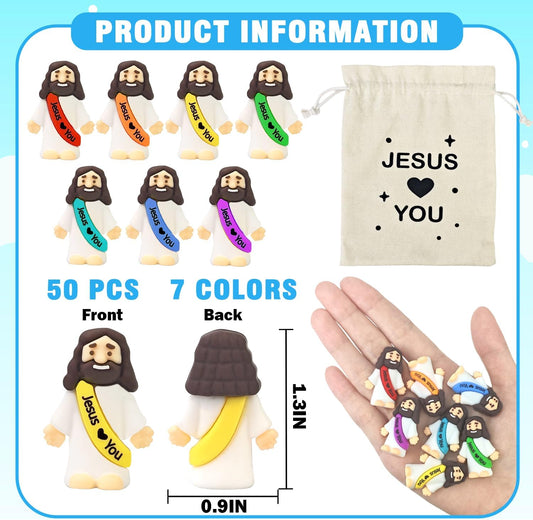 50-210 PCS Mini Jesus Figurines Bulk w/ Pouch-Christian Party Favors Gifts