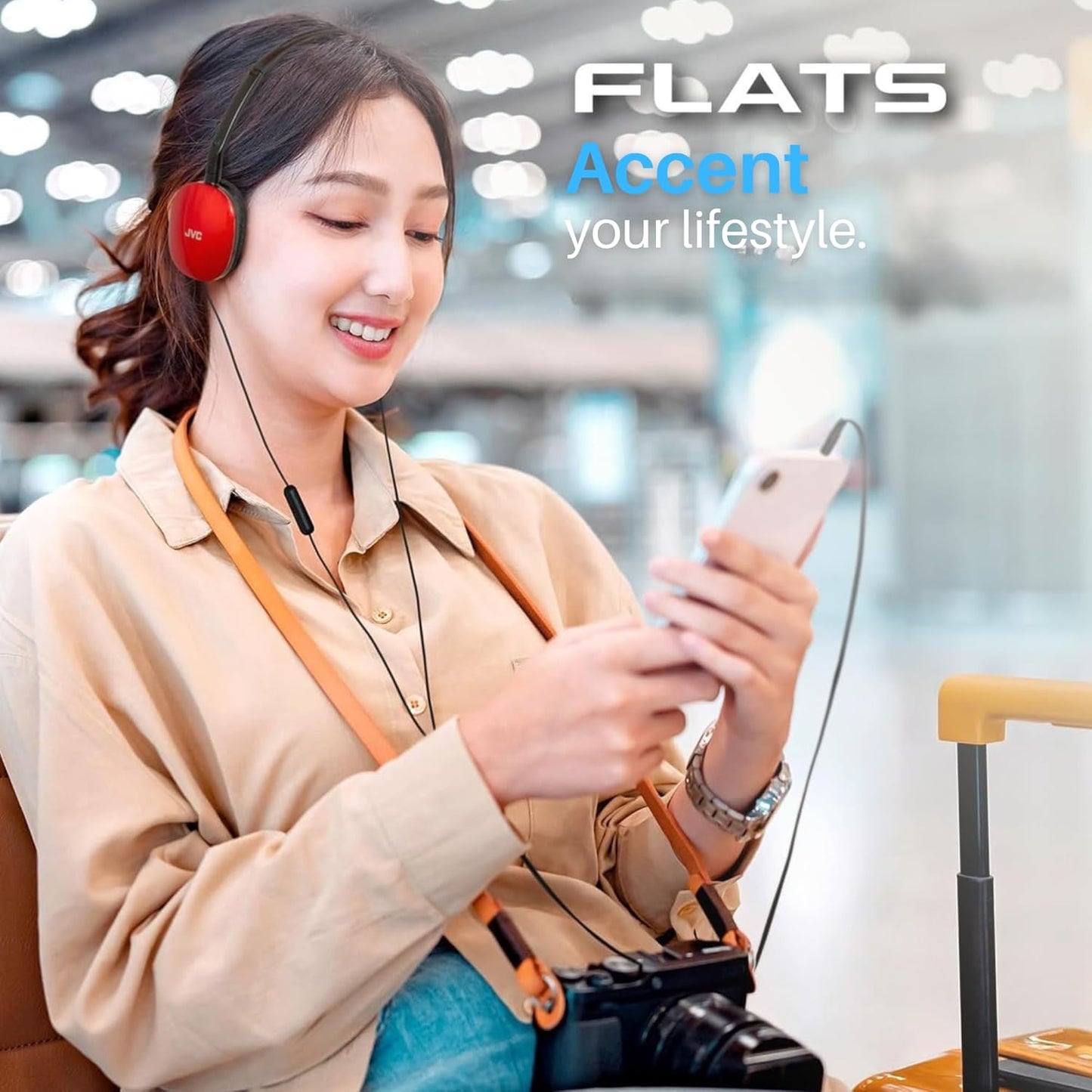 JVC Flats On-Ear Wired Headphones - Flat Foldable Design - 30mm - Red