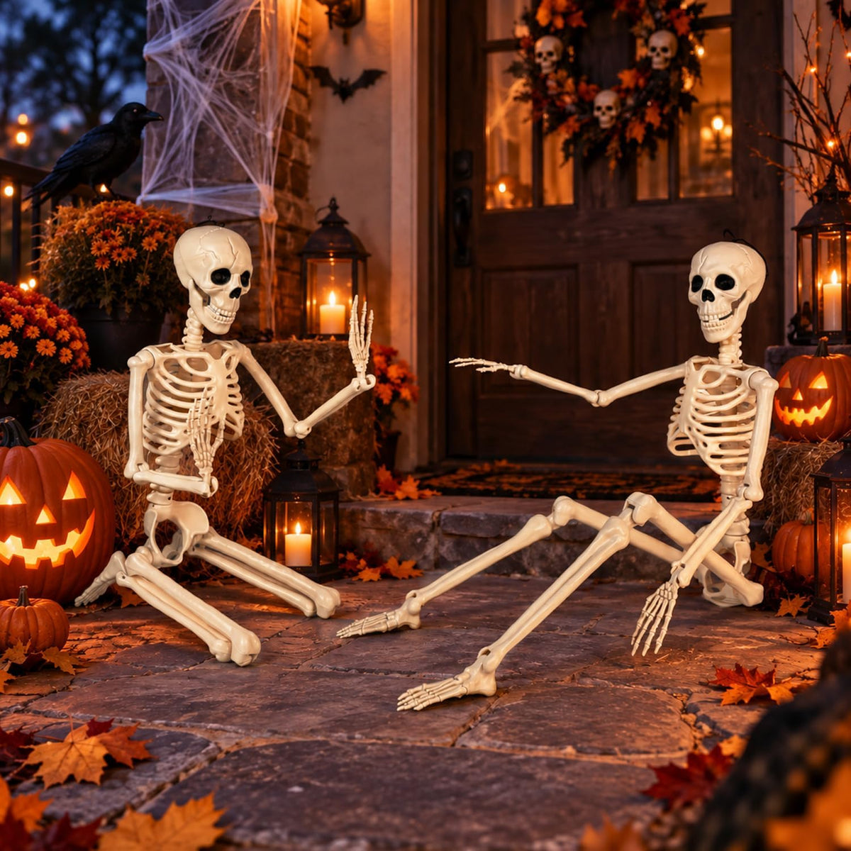 2 Pack 36" Halloween Posable Skeletons, 3 FT Halloween Skeleton Decorations