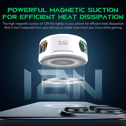 White Magnetic Phone Cooler for Gaming with RGB Lights, Portable Magnetic Cooling Fan with App Control for iPhone Magnetic Series and iPad