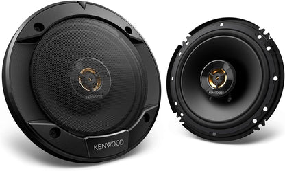 Kenwood KFC-1666R Road Series Karooiers (Paar) - 6.5" 2-rigting Kar Koaksiale Luidsprekers, 300W, 4-Ohm Impedansie, Lapwoofer & Gebalanseerde Koepeltweeter, Swaar Diens Magneet Ontwerp