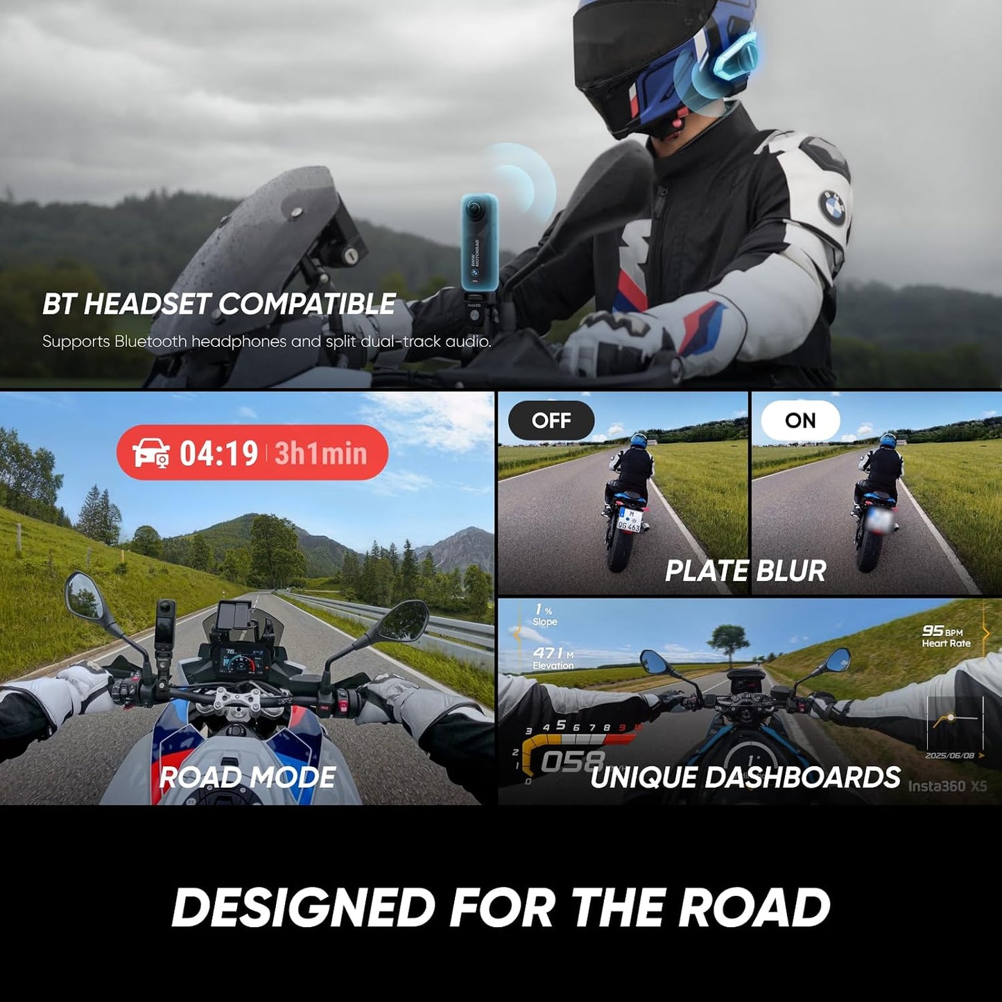 Insta360 X5 BMW Motorrad Edition - Waterproof 8K 360 Action Camera, Leading Low Light, Invisible Selfie Stick Effect, Rugged and Replaceable Lens, 3-Hour Battery, Built-in Wind Guard, Stabilization
