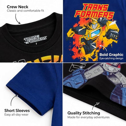 Transformers Boys 2 Pack Cotton Tee Optimus Prime Bumblebee Shirts