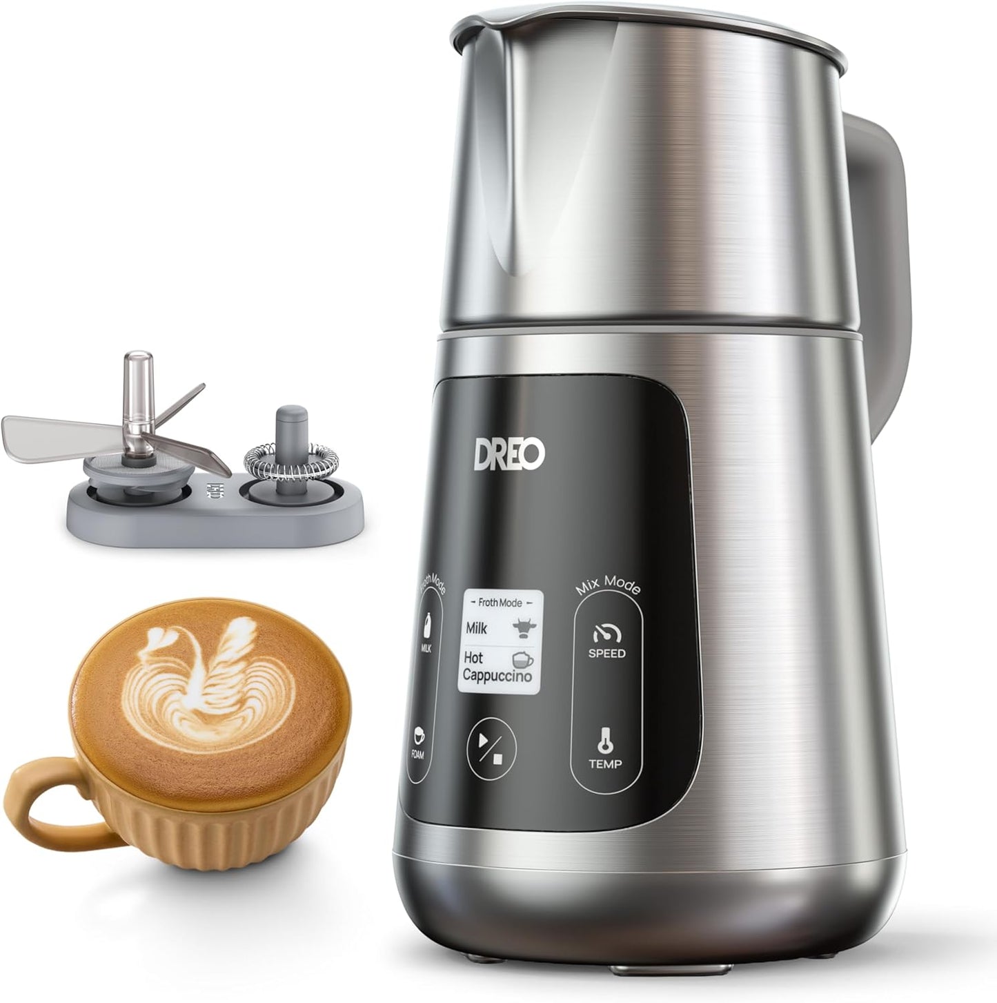 Melkskuimer Alles-in-1 Elektriese 15oz/450ml Outomatiese Skuimskuimer vir Latte Art-vlak Mikroskuim, 30+ Drankies, Maklik om Skoon te Maak, Skottelgoedwasser Veilig, LED-skerm