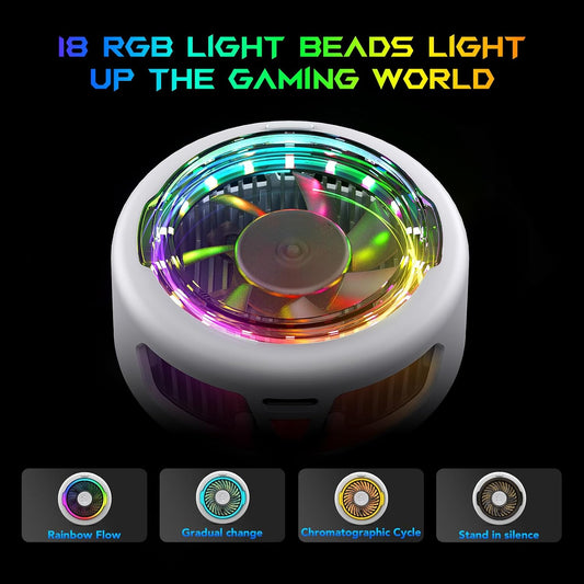 White Magnetic Phone Cooler for Gaming with RGB Lights, Portable Magnetic Cooling Fan with App Control