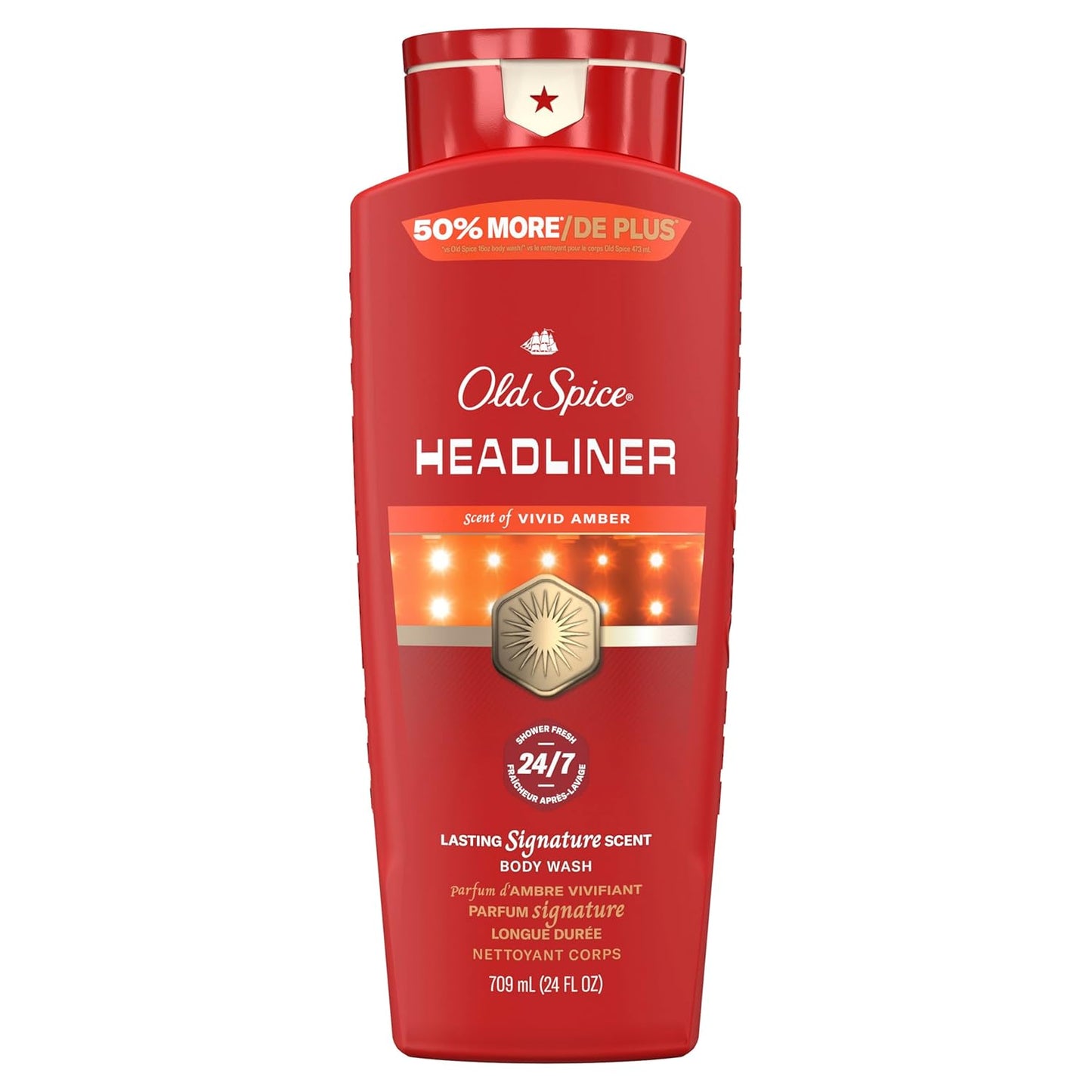 Old Spice Body Wash for Men, 24/7 Shower Fresh & Clean with Daily Use, Lasting Signature Scent - Headliner w/ Vivid Amber Scent (Pack of 2)