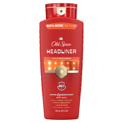 Old Spice Body Wash for Men, 24/7 Shower Fresh & Clean with Daily Use, Lasting Signature Scent - Headliner w/ Vivid Amber Scent (Pack of 2)