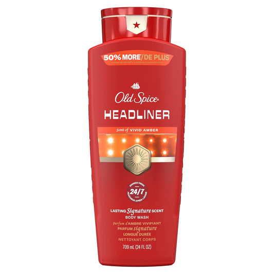 Old Spice Body Wash for Men, 24/7 Shower Fresh & Clean with Daily Use, Lasting Signature Scent - Headliner w/ Vivid Amber Scent (Pack of 2)