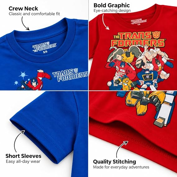 Transformers Boys 2 Pack Cotton Tee Optimus Prime Bumblebee Shirts