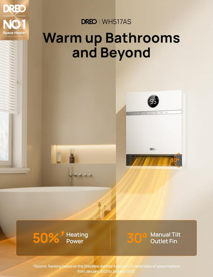 Slim Muurverwarmer, IP24 Elektries met ALCI-prop vir Binnegebruik, 30° Ossilasie, Verstelbare Termostaat, Afstandbeheer, Werk met Alexa, 24H Tydhouer, Maklik om te monteer