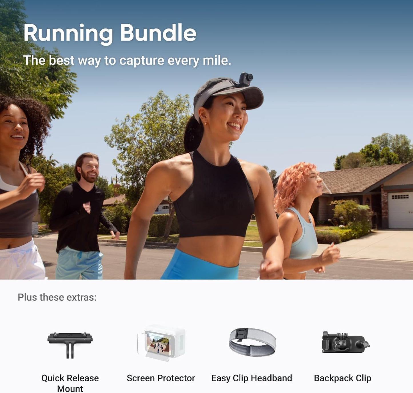 Insta360 GO Ultra Running Bundle - Small 4K Vlogging Camera, Hands-Free, POV Cam, 1/1.28" Sensor, 53g Lightweight, 156° FOV, 200 Min Battery Life, Magnetic Wearable Action Camera for Sports, Vlog