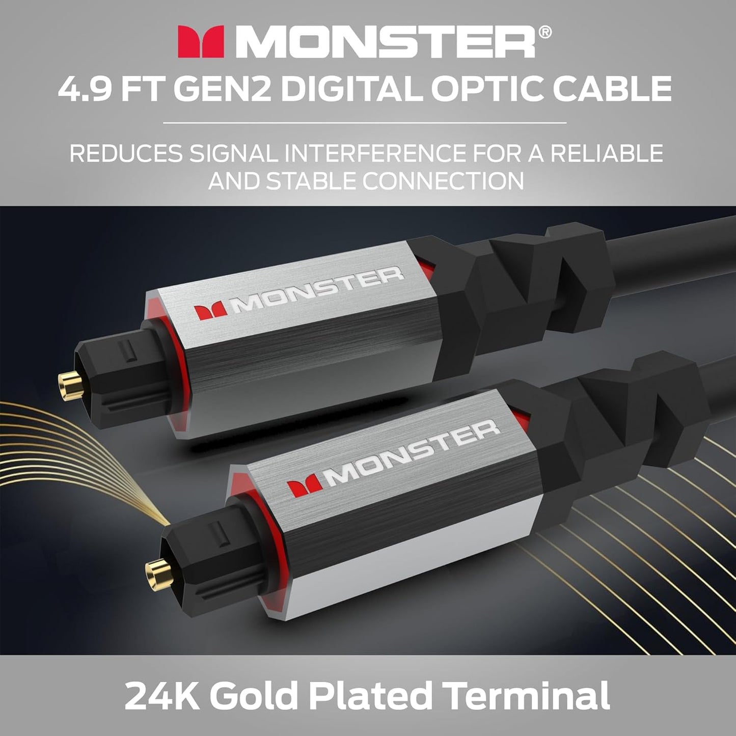 Monster Gen2 Essentials Digitale Optiese Toslink-kabel, Klankbalk Optiese Oudiokabel met Goue Konneksies, 9.8vt