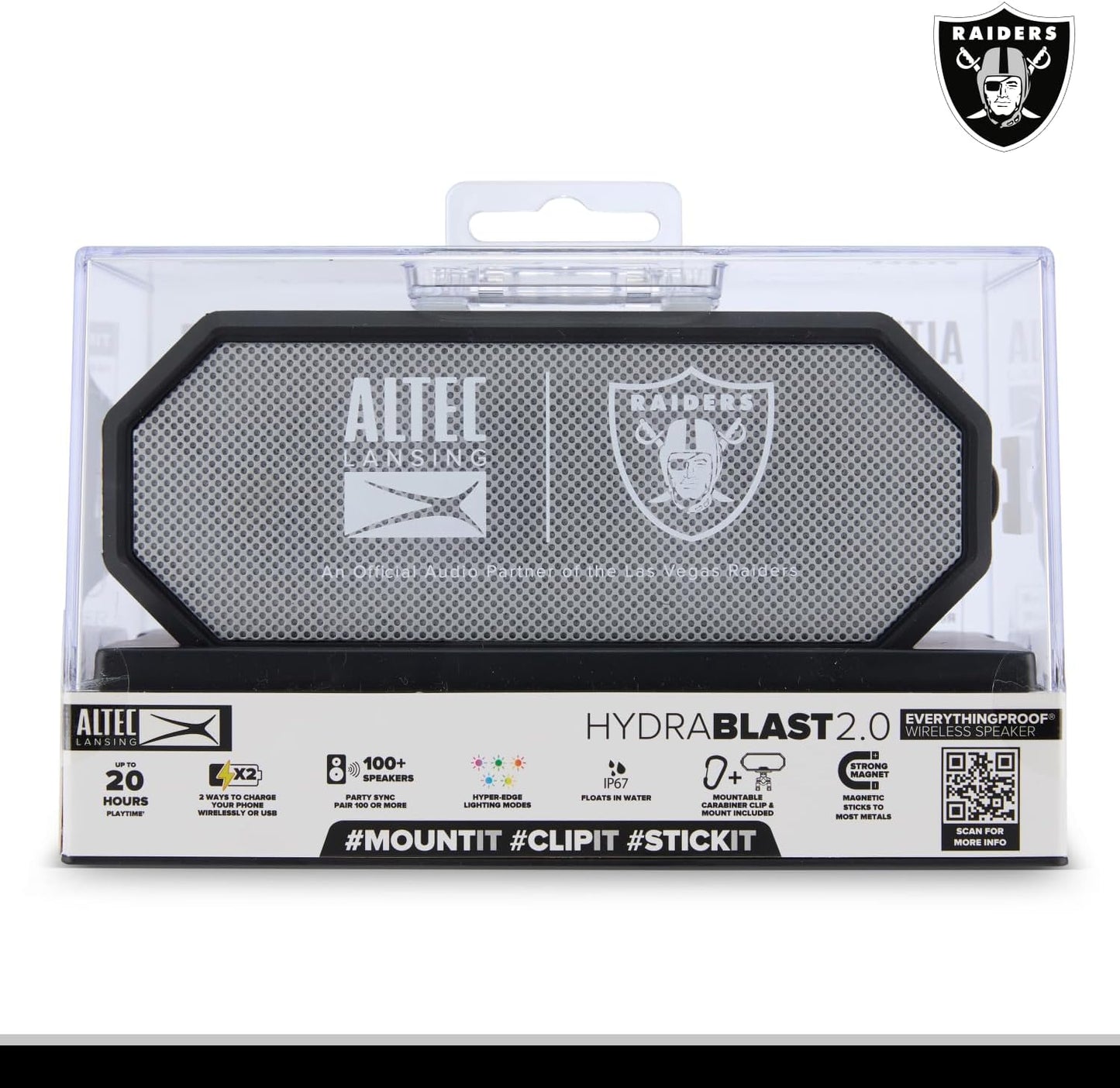 Altec Lansing - Draagbare Bluetooth-luidspreker HYDRABLAST 2.0, Waterdig IP67, 20W Uitsetkrag, Magnetiese Bluetooth-luidspreker (Raiders)