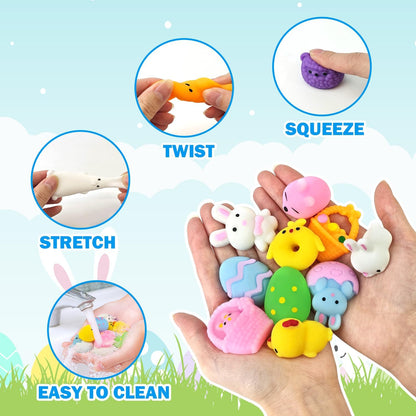 Easter Basket Essentials for Kids, 36 PCS Mochi Squishy W/ 36 Plastic Eggs