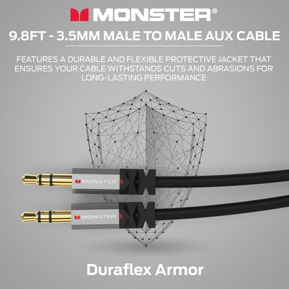 Monster Gen2 Essentials Oudiokabel 3.5mm Manlik na Manlik Aux-kabel vir Kar, iPhones, Oorfone, 9.8FT Duraflex-omhulsel, Vergulde Koppelaars, Uitstekende Klankgehalte en Duursame Kabel