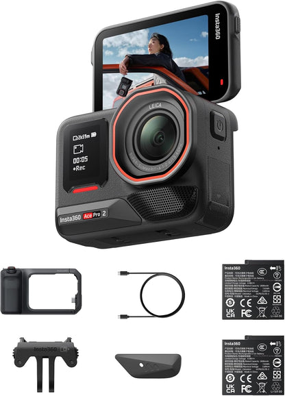 Insta360 Ace Pro 2 Xplorer Pro Bundle - 8K Waterproof Action Camera Co-Engineered with Leica, 1/1.3" Sensor, Dual AI Chip, Leading Low Light, Xplorer Grip Pro Kit for Street Photography