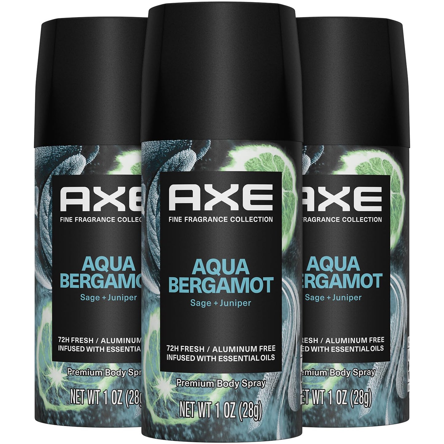 AXE Aluminum-Free Deodorant, Travel Size Body Spray, Aqua Bergamot 3 Pack, 72 Hour Odor Protection (1oz) Pack of 3