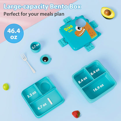 Freshmage Plastiek Dubbellaag Bento-boks-houer met 3 Kompartemente, Groot Kapasiteit Lekvry en BPA-vry Bento-middageteboks, Duursaam, Valbestand, Skottelgoedwasser- en Mikrogolfveilig, Blou