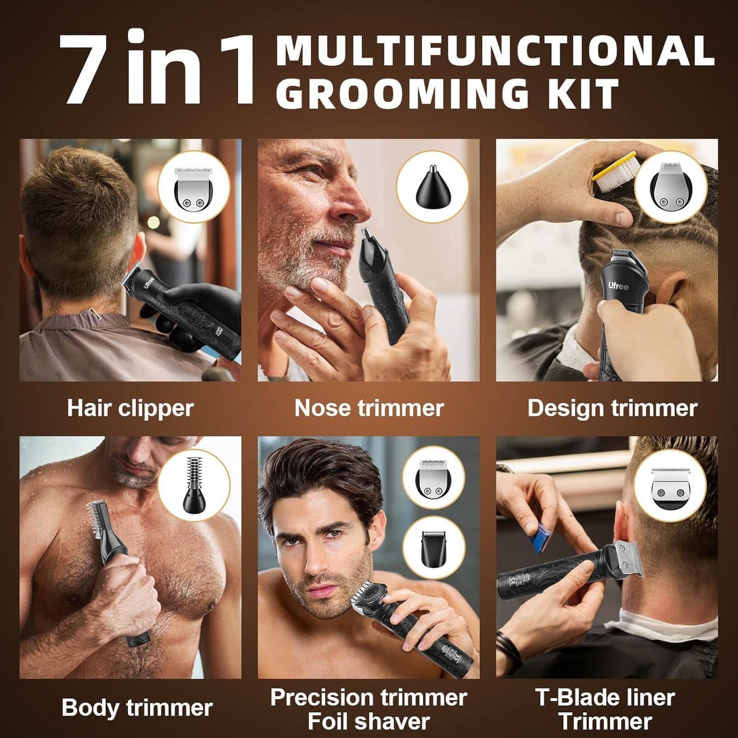 Beard Trimmer for Men, Electric Razor Shavers for Men, Cordless Hair Clippers, 7 in 1 Beard Grooming Kit for Mustache Body Nose Hair and Facial, Gifts for Men…