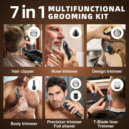 Beard Trimmer for Men, Electric Razor Shavers for Men, Cordless Hair Clippers, 7 in 1 Beard Grooming Kit for Mustache Body Nose Hair and Facial, Gifts for Men…