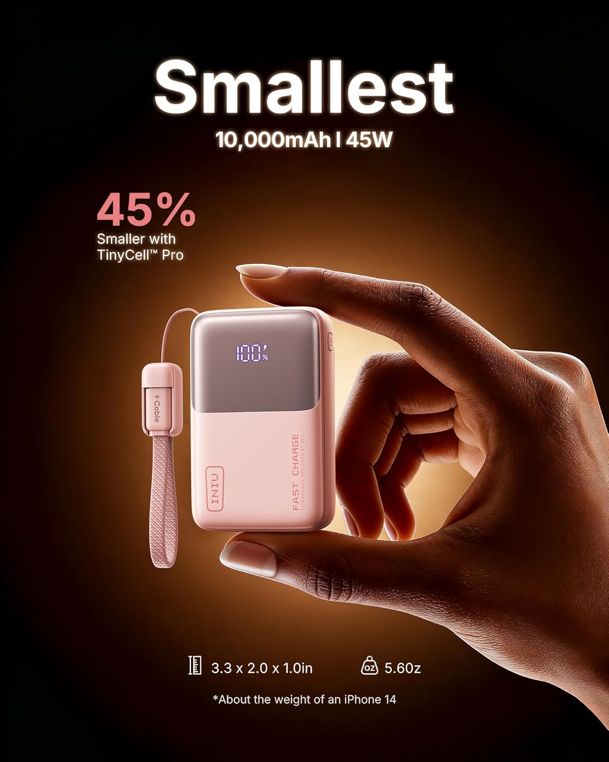 Mini Portable Charger Power Bank USB C Battery Pack with Cable 10000mAh 45W Ultra  - (L Pink))