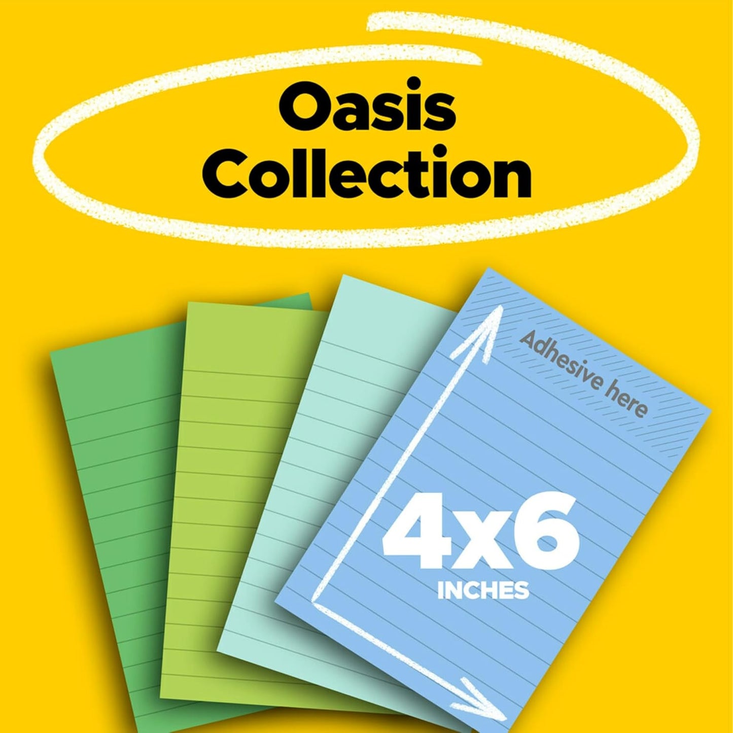 Post-it Sticky Notes, 2X The Sticking Power, 4x6 Inches - 4 Pads, 45 Sheets/Pad, Oasis Collection - (Pack of 2)