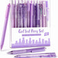 Lavender Series Gel Pens, Black & Purple Ink Writing Pens with 0.5 mm Smooth Fine Point, School Office Stationery Supplies Desk Accessories Gifts for Women, Set of 12