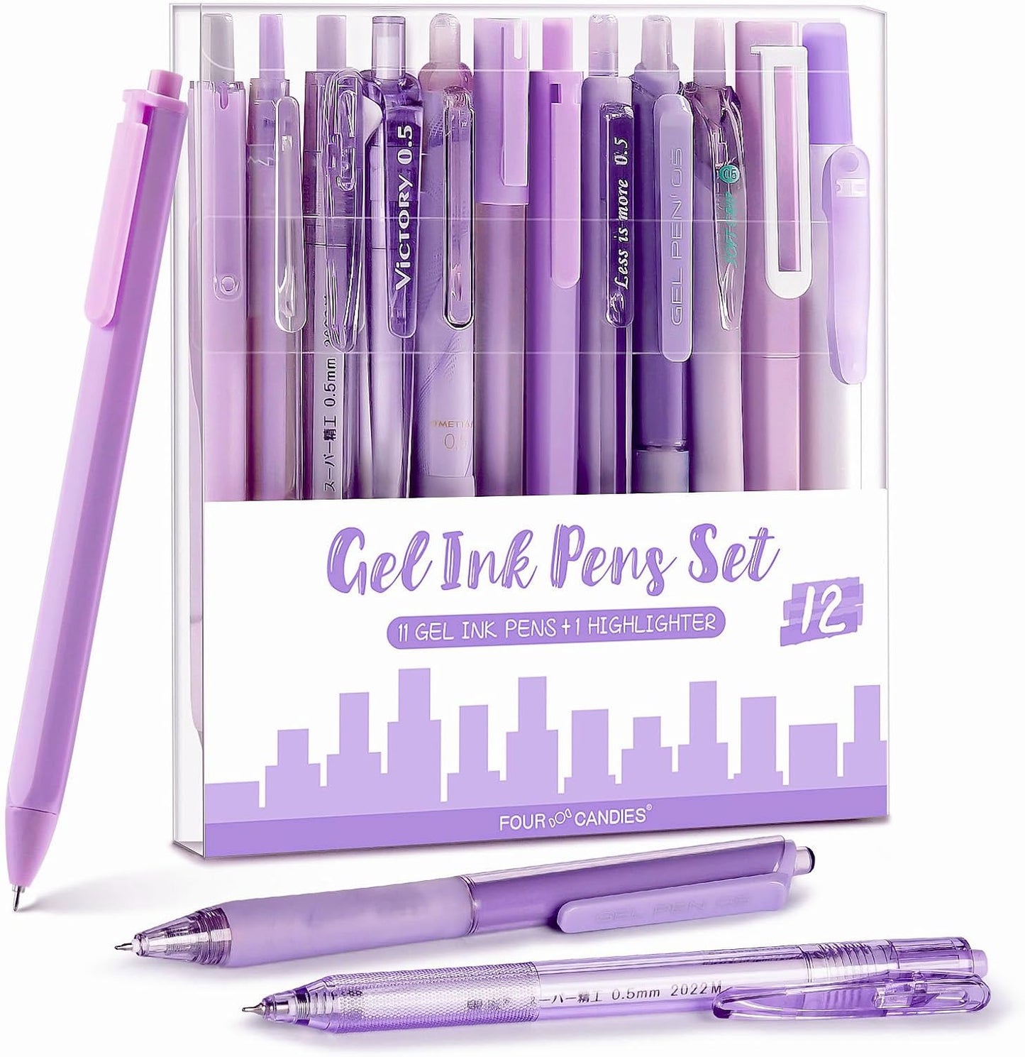 Lavender Series Gel Pens, Black & Purple Ink Writing Pens with 0.5 mm Smooth Fine Point, School Office Stationery Supplies Desk Accessories Gifts for Women, Set of 12