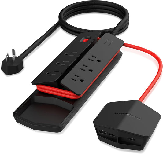 Monster Power Center Vertex Oorspanningsbeskermer met Aflosbare USB-kragstrook, Oorspanningsbeskermer Kragstrook - 6 WS-afsetpunte, 2 USB-A-poorte & 1 USB-C-poort