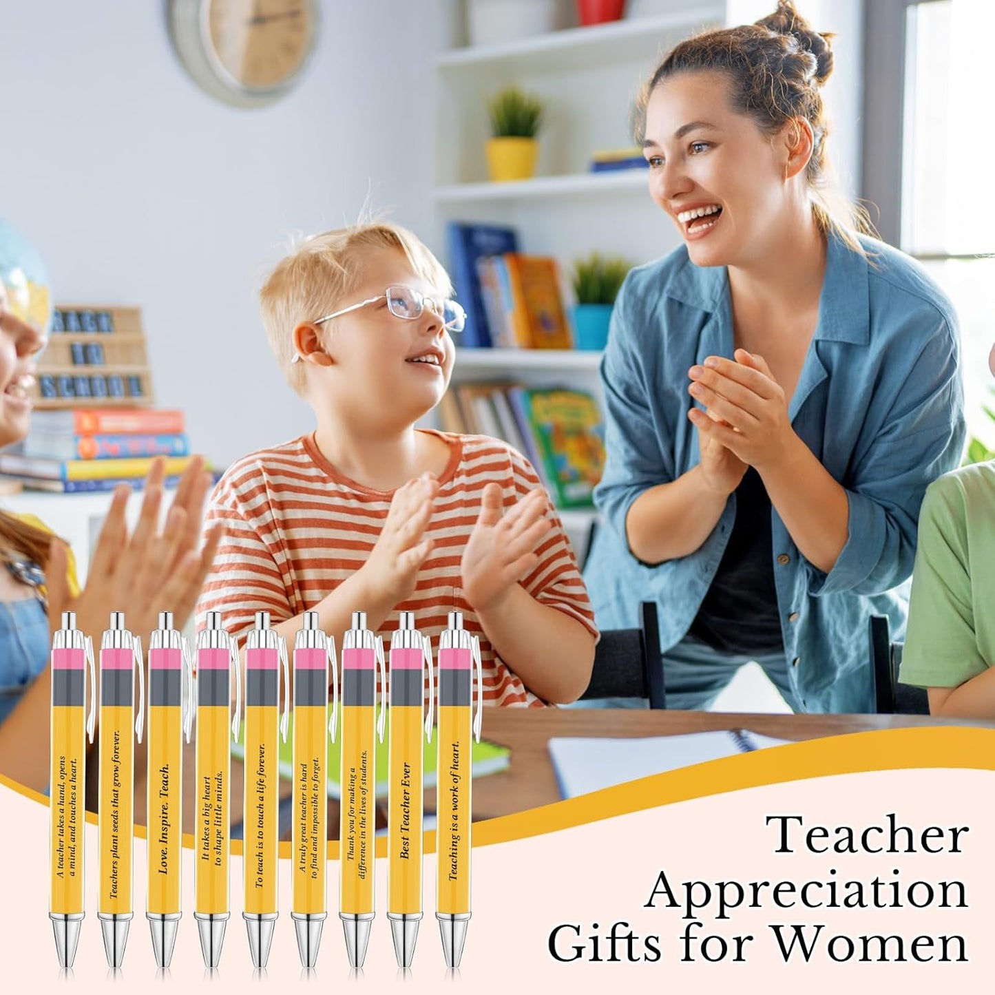 54 Pcs Back to School Teachers Pens Bulk Teacher Appreciation Gifts Inspirational Yellow Retractable Ballpoint Pens for Coworker Staff Thank You Gifts Office Writing Stationary Supplies