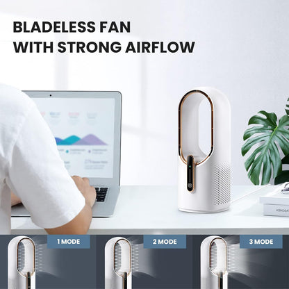 Desk Fan Bladeless, 11.8 Inch Office Fan Small, Quiet, 3 Speed Adjustment, Touch Control, Easy to Clean, Desk Fans Small Quiet, Ideal for Office, Living Room, Bedroom  - White/Gold