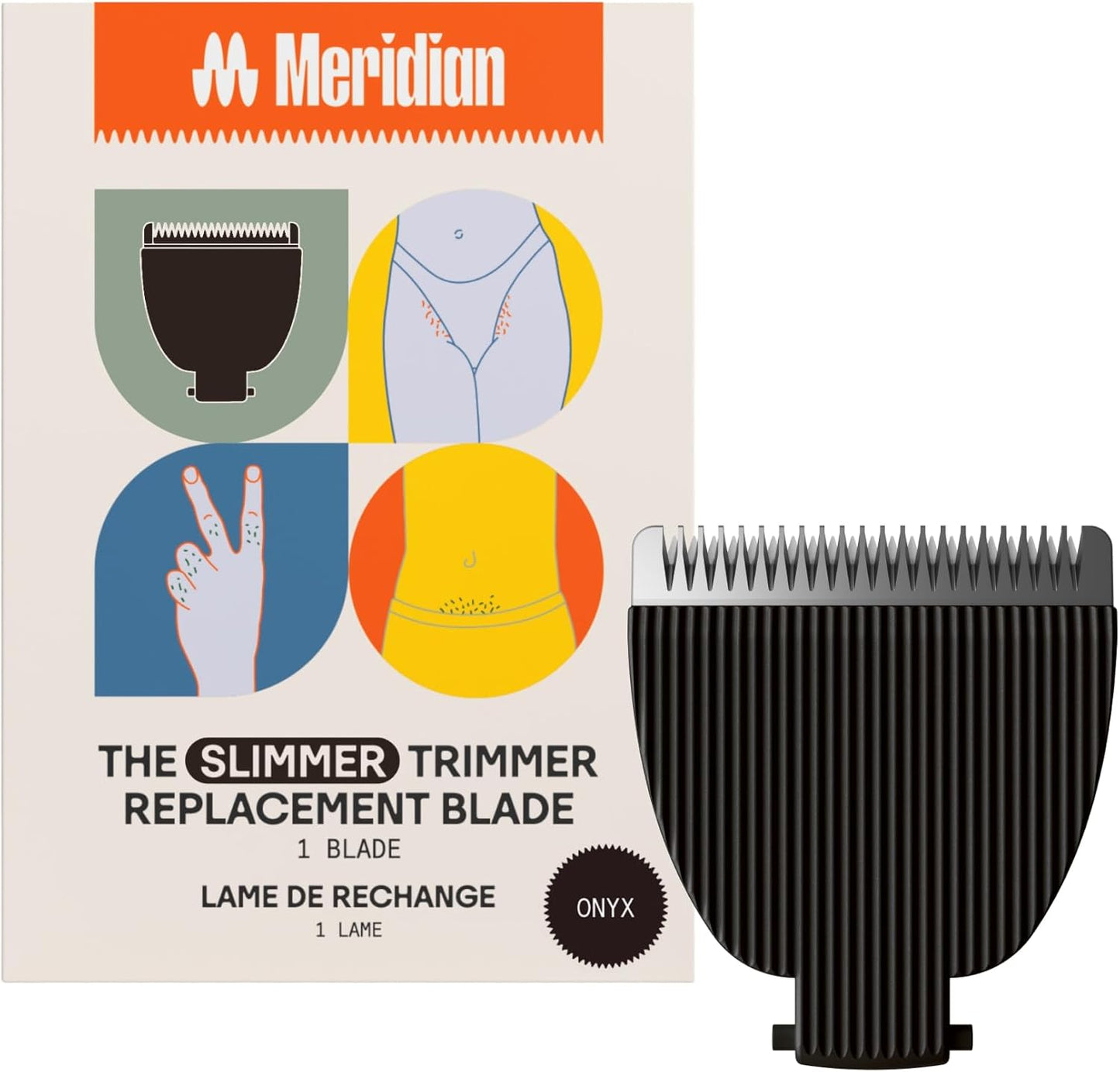 MERIDIAN - Slimmer Trimmer Replacement Blade - Ceramic Blades for Electric Body & Pubic Hair Trimmer, Onyx, 1 Pack