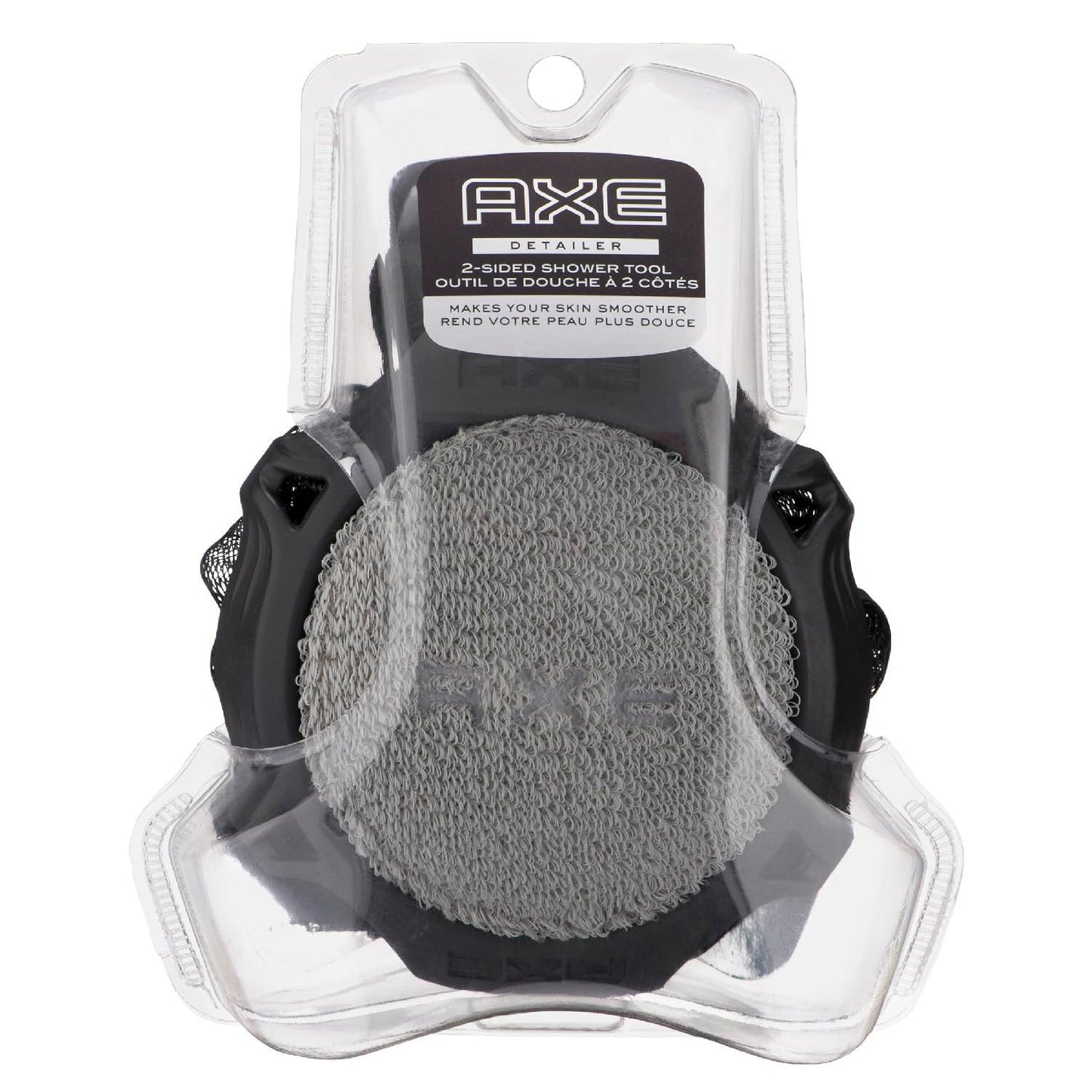 AXE Mens Shower Scrubber Tool, 2-Sided Detailer, Gray Color, Mesh Side for Lathering, Exfoliator for Smoothing Dry, Rough Skin - (Pack of 2)